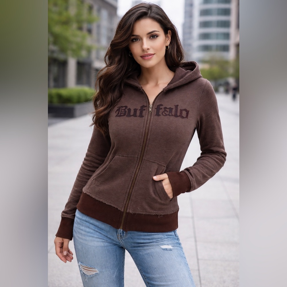 Vintage Buffalo David Bitton Chocolate Brown Ribbed Hoodie